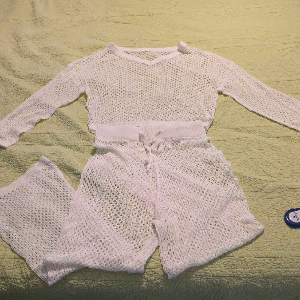 White Crochet Knit Set